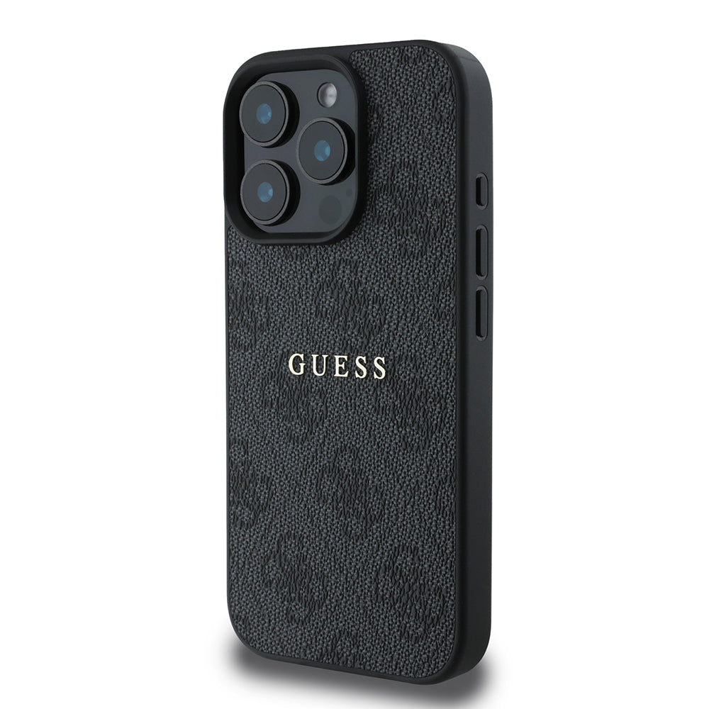 Guess Orijinal Lisanslı iPhone 15 Pro Max MagSafe Uyumlu Kılıf – 4G Desenli Yazı Logolu Kapak, Şarj Özellikli