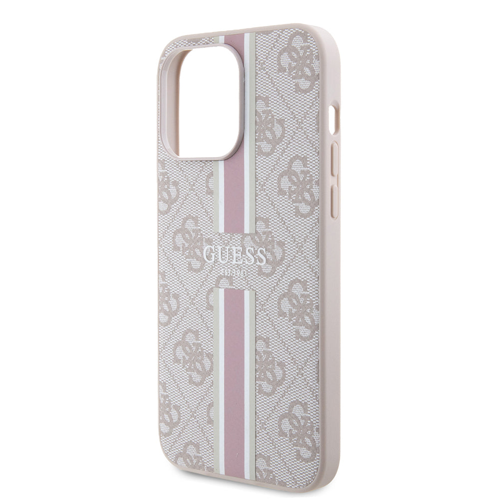 Guess Orijinal Lisanslı iPhone 15 Pro Max MagSafe Uyumlu Kılıf – 4G Şerit Tasarımlı Printed Kapak, Şarj Özellikli