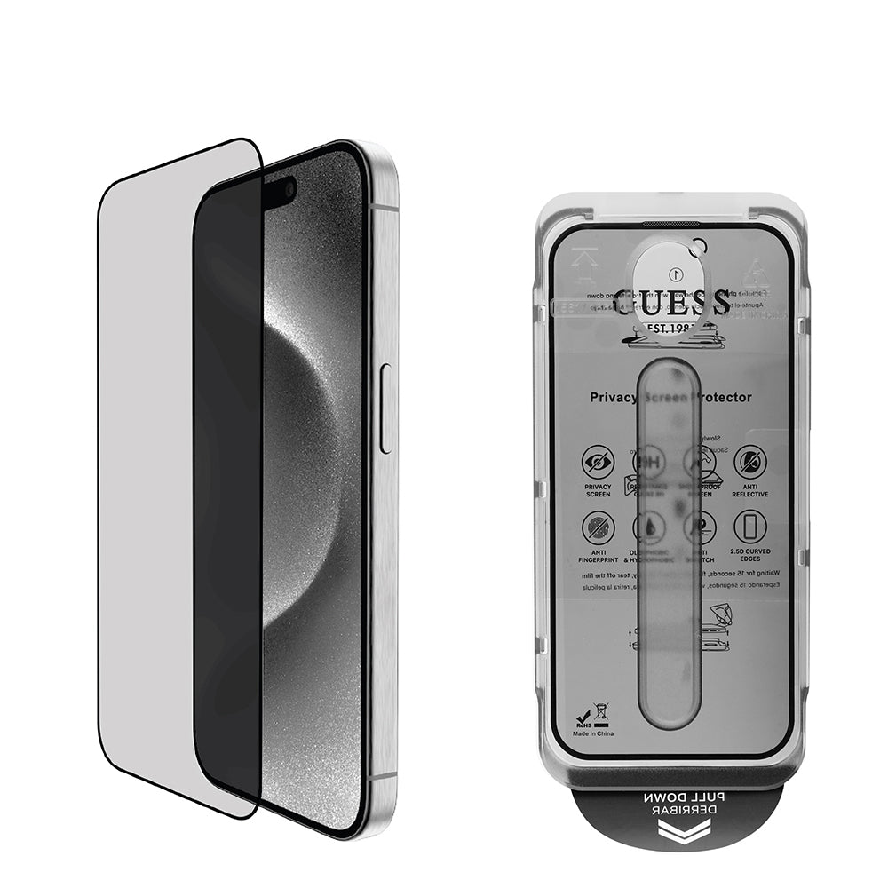Guess iPhone 16 Uyumlu Orijinal Lisanslı Temperli Cam Ekran Koruyucu + Kolay Uygulama Aparatlı Outline Serisi