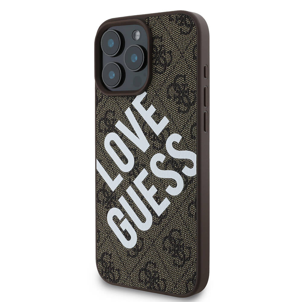 Guess Orijinal Lisanslı iPhone 16 Pro Uyumlu Kılıf – Big Love Guess Tasarım Kahvrengi