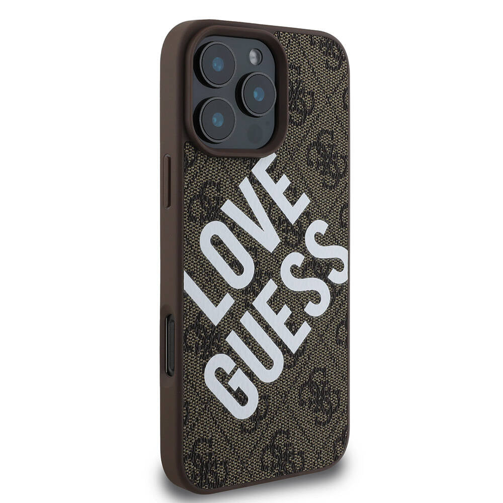 Guess Orijinal Lisanslı iPhone 16 Pro Uyumlu Kılıf – Big Love Guess Tasarım Kahvrengi