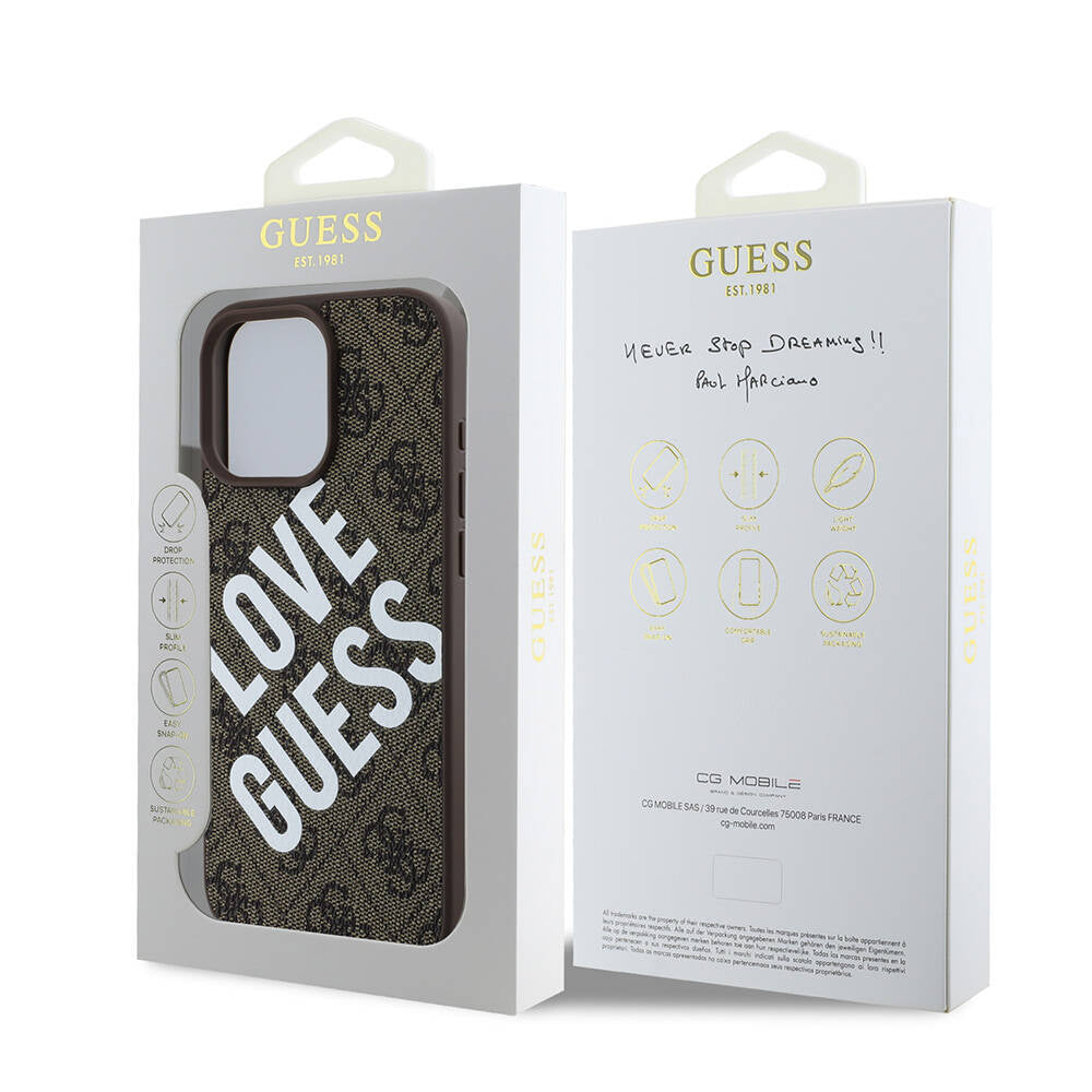 Guess Orijinal Lisanslı iPhone 16 Pro Uyumlu Kılıf – Big Love Guess Tasarım Kahvrengi