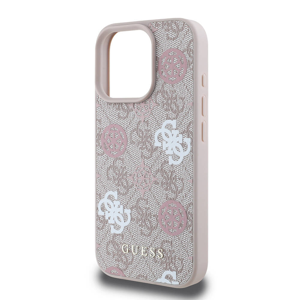 Guess Orijinal Lisanslı iPhone 16 Pro MagSafe Uyumlu Kılıf – 4G Desenli, Yazı Logolu, Peony Tasarım Pembe