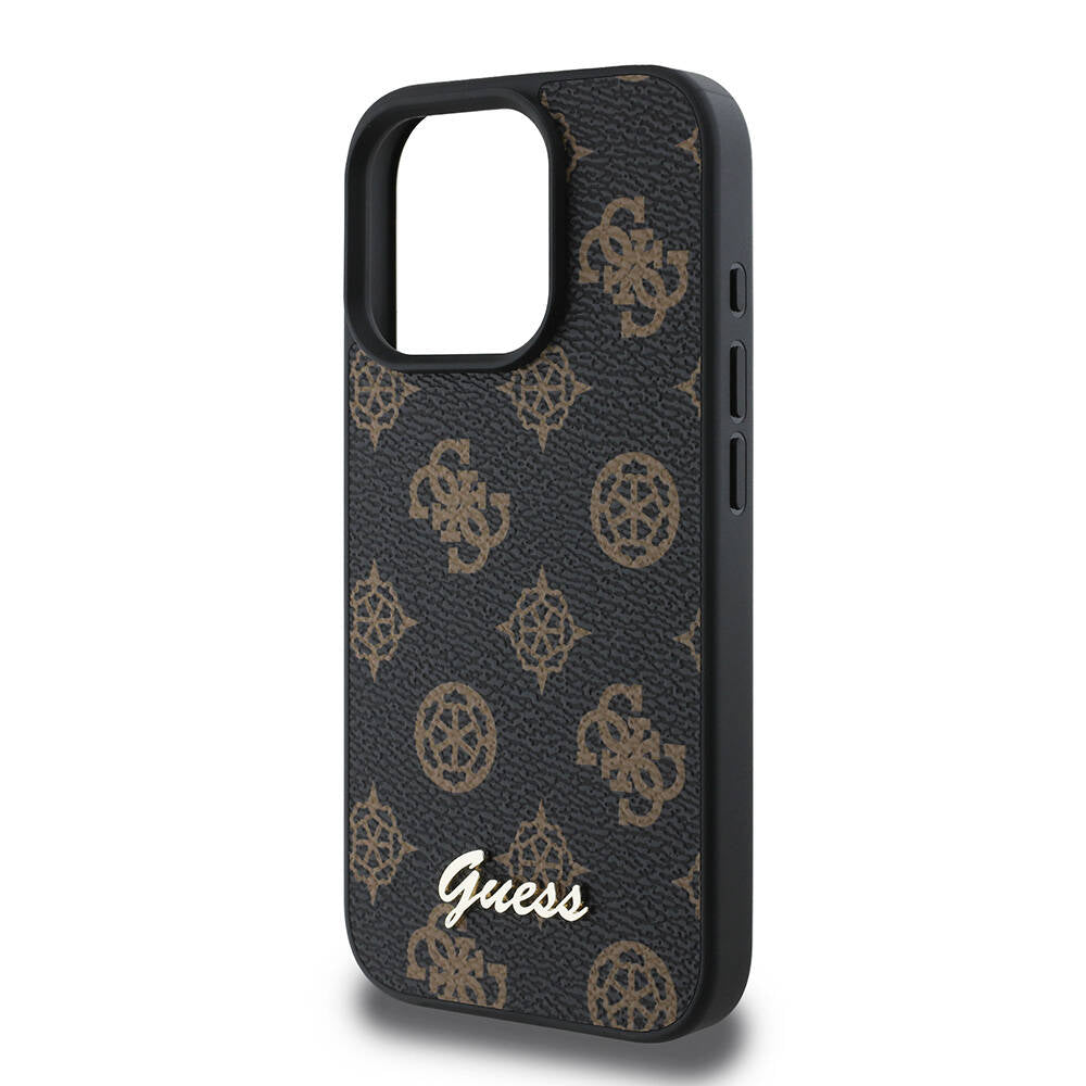 Guess Orijinal Lisanslı iPhone 16 Pro Max MagSafe Uyumlu Kılıf – Yazı Logolu, Peony Tasarım Siyah