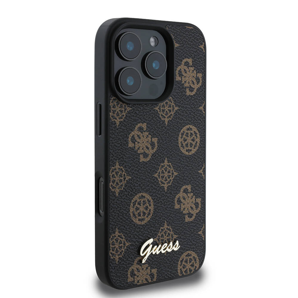 Guess Orijinal Lisanslı iPhone 16 Pro Max MagSafe Uyumlu Kılıf – Yazı Logolu, Peony Tasarım Siyah