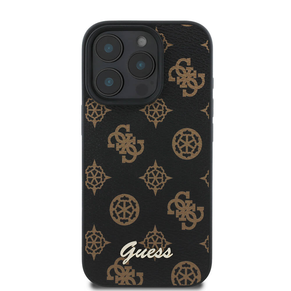Guess Orijinal Lisanslı iPhone 16 Pro Max MagSafe Uyumlu Kılıf – Yazı Logolu, Peony Tasarım Siyah