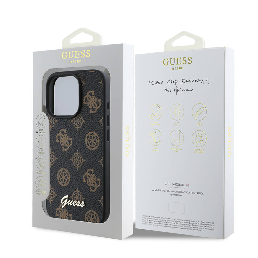 Guess Orijinal Lisanslı iPhone 16 Pro Max MagSafe Uyumlu Kılıf – Yazı Logolu, Peony Tasarım Siyah