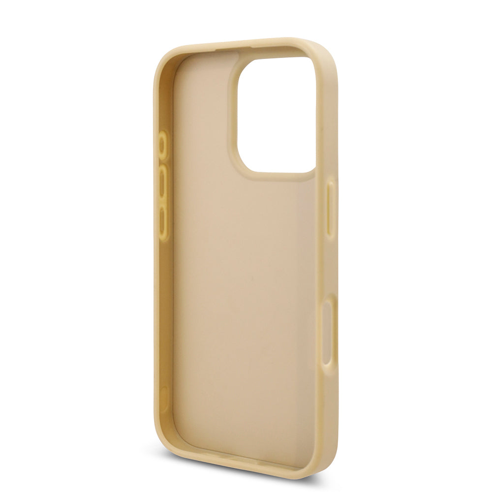 Guess Orijinal Lisanslı iPhone 16 Pro Max Uyumlu Kılıf – Taşlı Arka Yüzey, Üçgen Logolu Gold