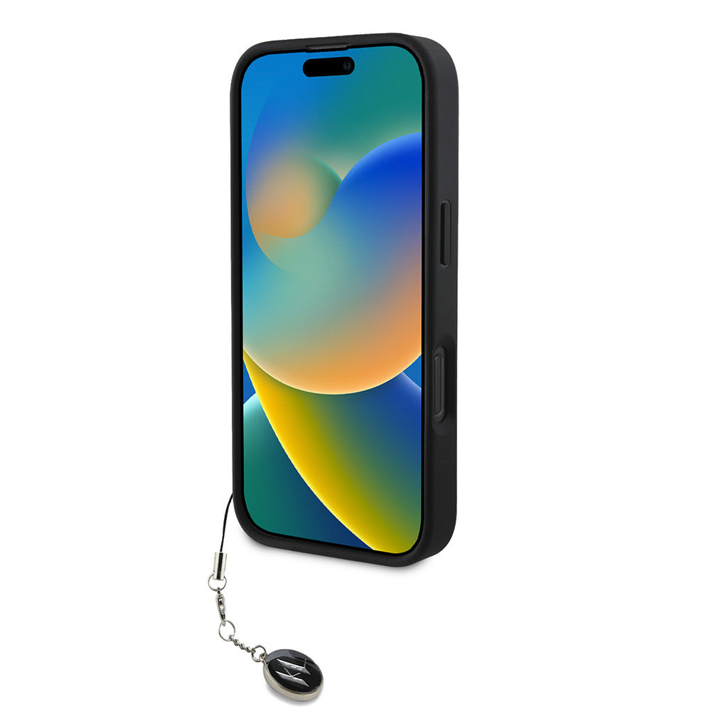 Karl Lagerfeld Orijinal Lisanslı iPhone 16 Pro Max Uyumlu Kılıf – Anahtarlıklı Taşlı KL Yazılı Saffiano Rhinestones Kapak Siyah