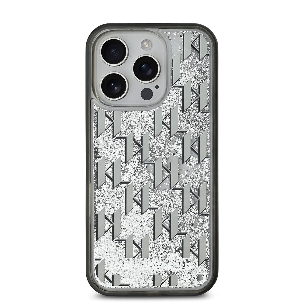 Karl Lagerfeld Orijinal Lisanslı iPhone 16 Pro Max Uyumlu Kılıf – Simli KL Yazılı Monogram Gradient Kapak