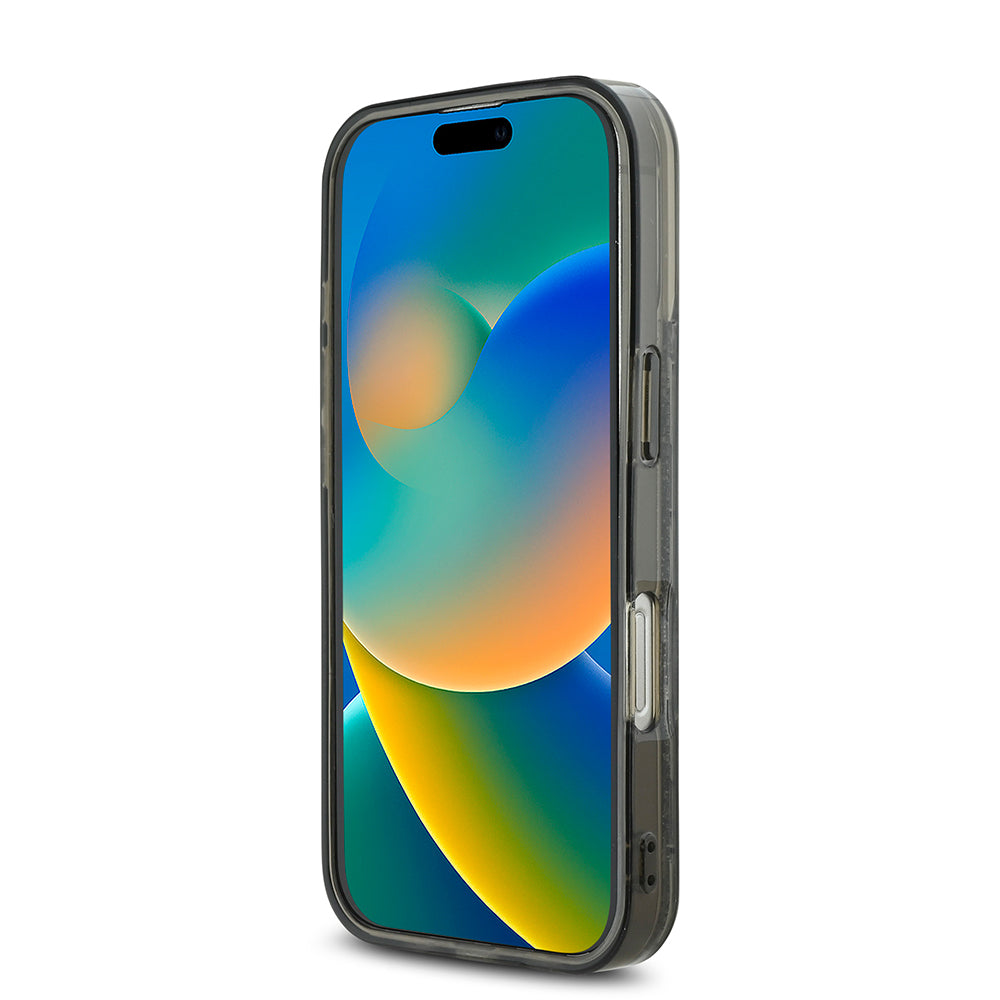 Karl Lagerfeld Orijinal Lisanslı iPhone 16 Pro Max Uyumlu Kılıf – Simli KL Yazılı Monogram Gradient Kapak