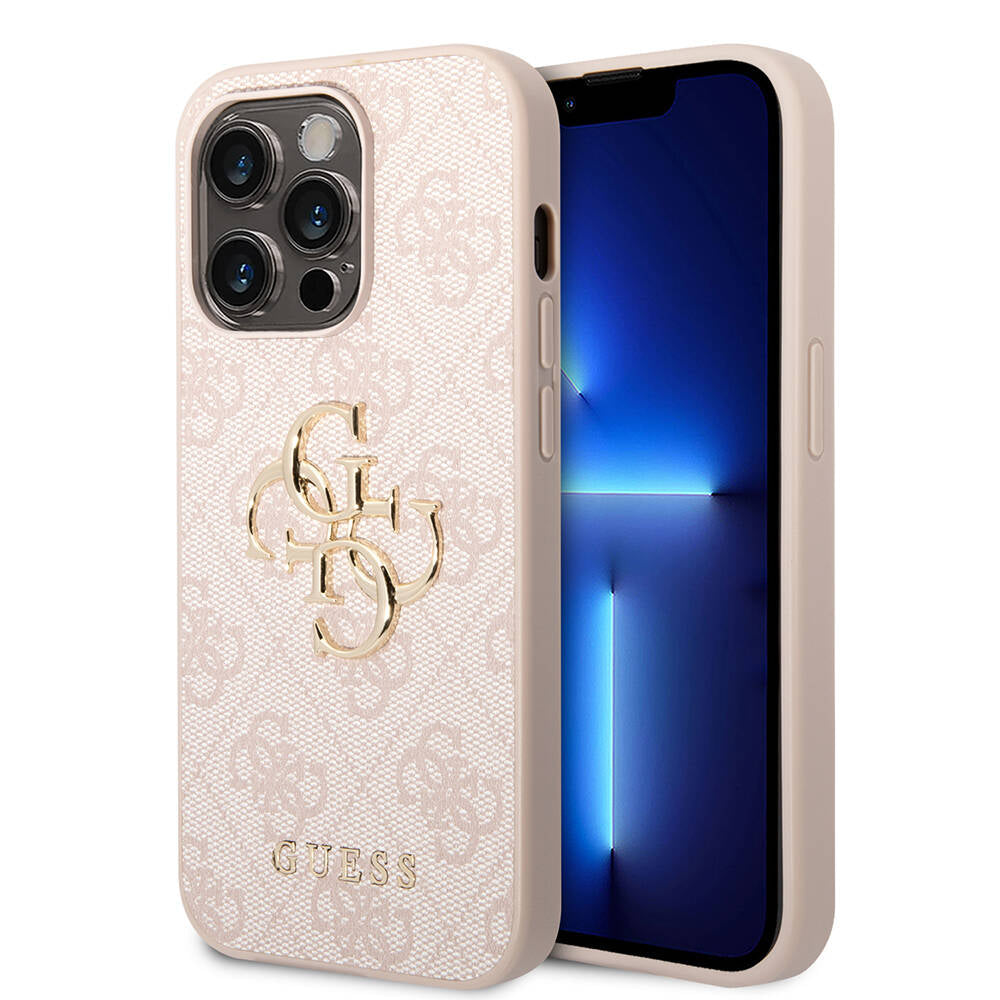 Guess Orijinal Lisanslı iPhone 15 Pro Max MagSafe Uyumlu Kılıf – PU Deri, Yazı ve 4G Metal Logolu Desenli Kapak