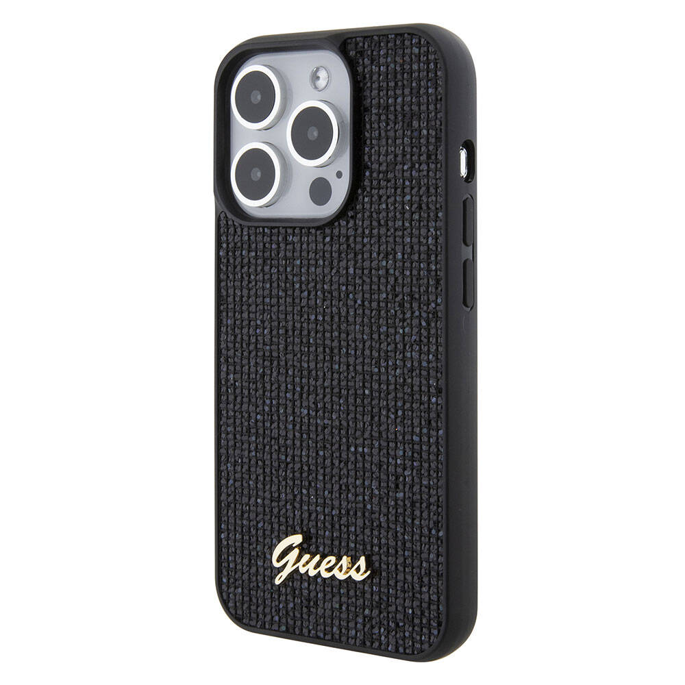 Guess Orijinal Lisanslı iPhone 15 Pro Max MagSafe Uyumlu Kılıf – Yazı Logolu, Disco Script Metal Kapak