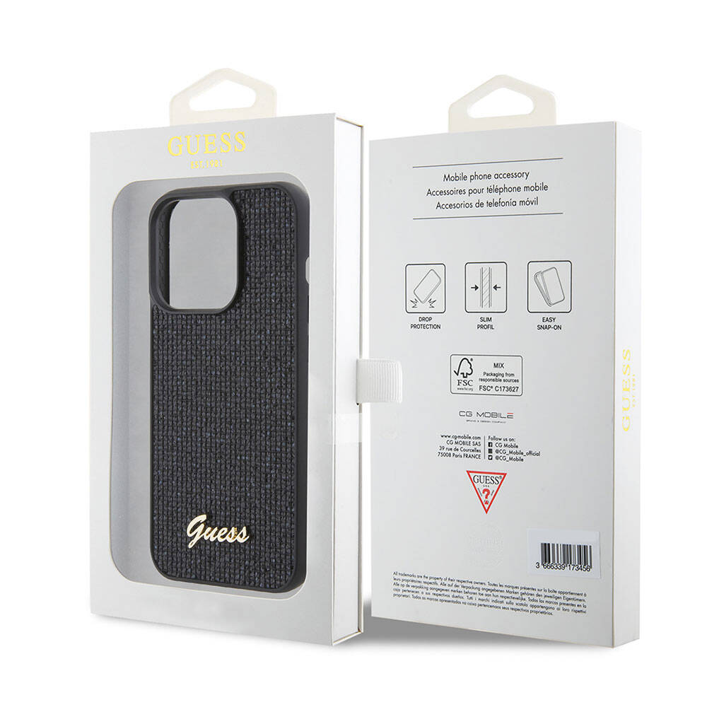Guess Orijinal Lisanslı iPhone 15 Pro Max MagSafe Uyumlu Kılıf – Yazı Logolu, Disco Script Metal Kapak
