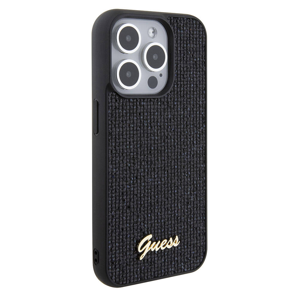 Guess Orijinal Lisanslı iPhone 15 Pro Max MagSafe Uyumlu Kılıf – Yazı Logolu, Disco Script Metal Kapak
