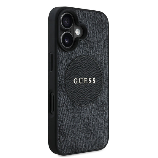 Guess Orijinal Lisanslı iPhone 16 Plus MagSafe Uyumlu Kılıf – Yazı Logolu, Circle Classic Kapak Siyah