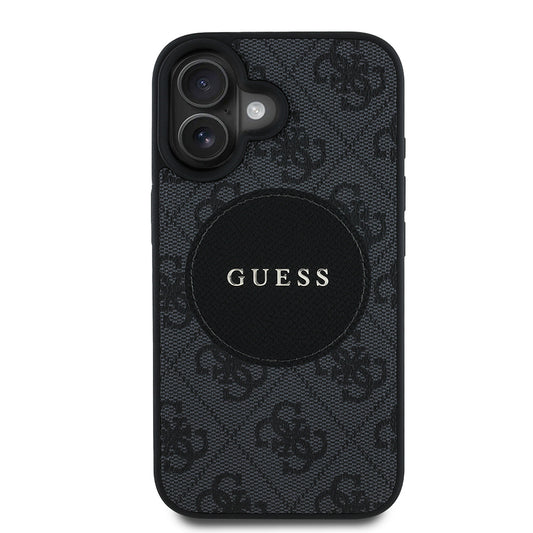 Guess Orijinal Lisanslı iPhone 16 Plus MagSafe Uyumlu Kılıf – Yazı Logolu, Circle Classic Kapak Siyah