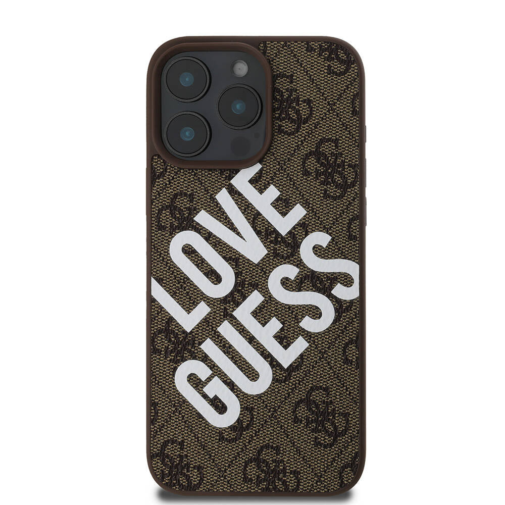 Guess Orijinal Lisanslı iPhone 16 Pro Uyumlu Kılıf – Big Love Guess Tasarım Kahvrengi