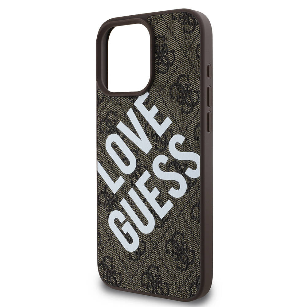 Guess Orijinal Lisanslı iPhone 16 Pro Uyumlu Kılıf – Big Love Guess Tasarım Kahvrengi