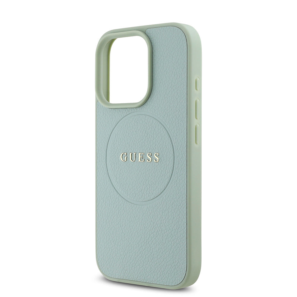 Guess Orijinal Lisanslı iPhone 16 Pro MagSafe Uyumlu Kılıf – Yazı Logolu, Grained Tasarım Yeşil