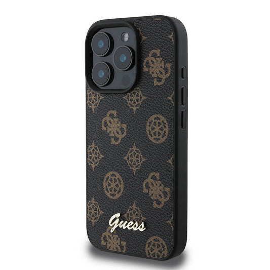 Guess Orijinal Lisanslı iPhone 16 Pro Max MagSafe Uyumlu Kılıf – Yazı Logolu, Peony Tasarım Siyah