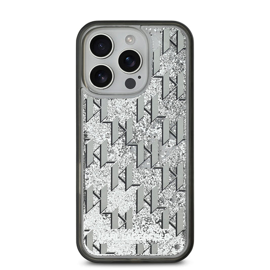 Karl Lagerfeld Orijinal Lisanslı iPhone 16 Pro Max Uyumlu Kılıf – Simli KL Yazılı Monogram Gradient Kapak