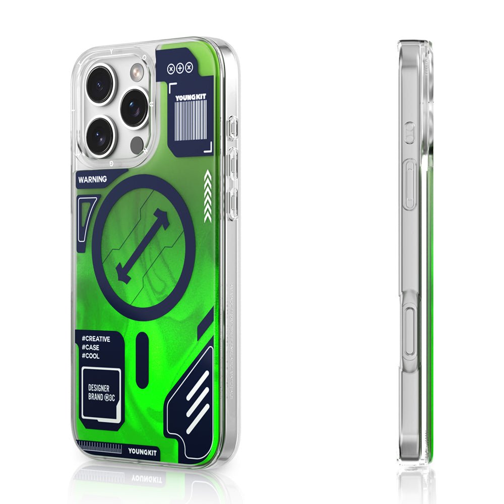 iPhone 16 Pro Max MagSafe Uyumlu Kılıf - Şarj Özellikli Parlak Kumlu Sıvılı Tasarımlı Galaxy Fantasy Serisi Kapak Yeşil